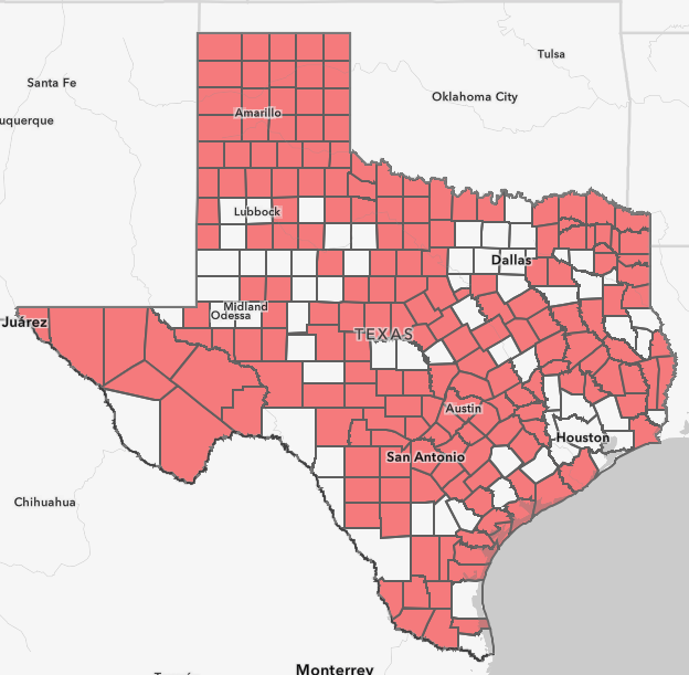 Current Texas Burn Bans Map (Menard County for Ft. McKavett)